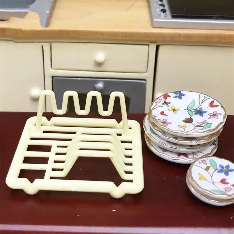 1:12 Dollhouse Miniatures Dish Rack Model Kitchen Accessories Doll House Micro Landscape Ornaments Kids Pretend Play Toy DIY