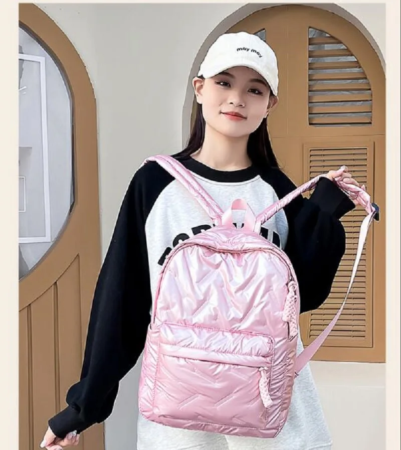 New Luxury Brand Women Waterproof Down Backpack Fashion Space Cotton High Capacity Travel Double Zipper Shoulder Bags School Bag