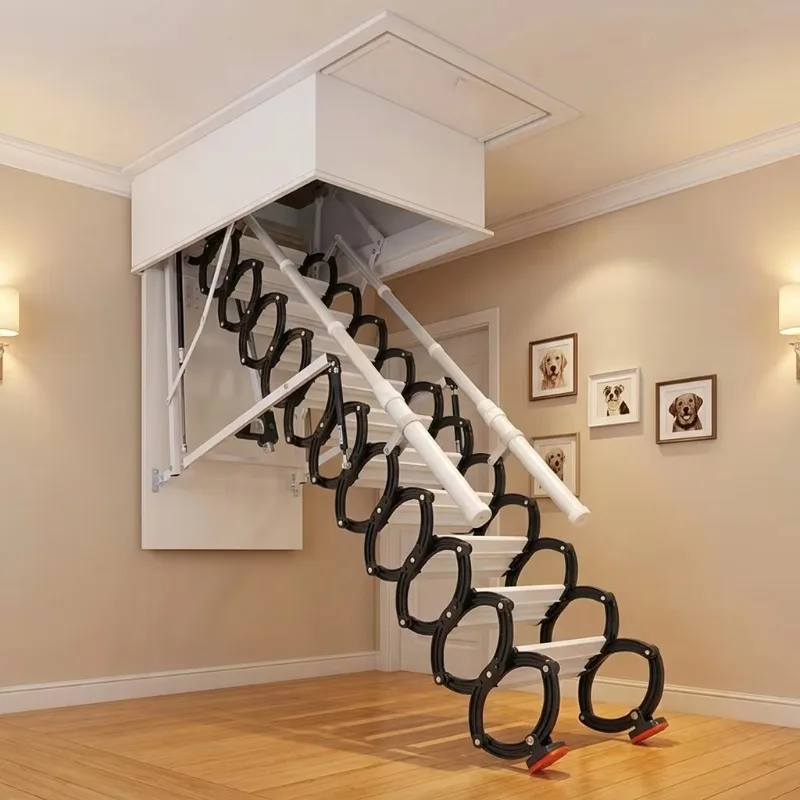 

Steel Wall-Mounted Ladder, Modern Manual Invisible Retractable Folding Telescopic Loft Staircase