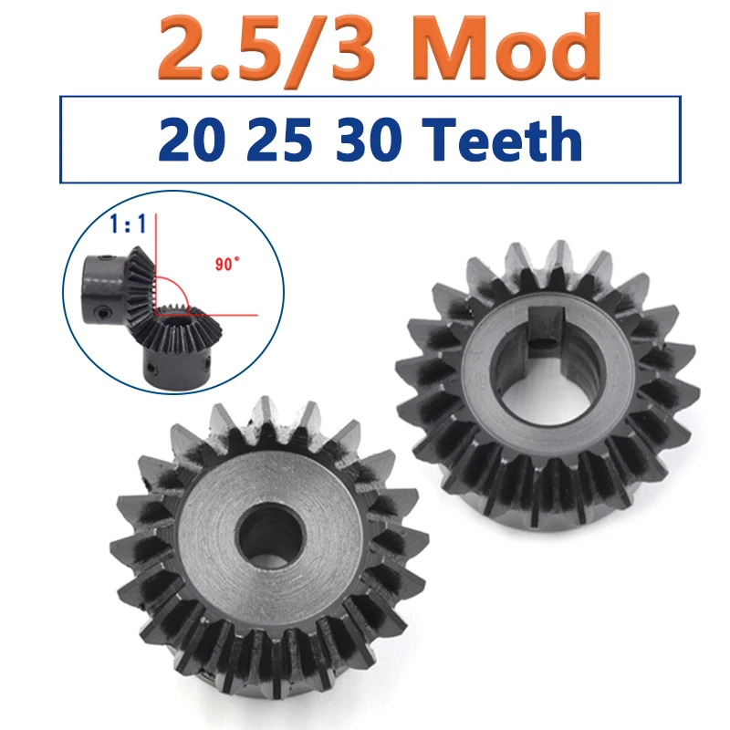 

1pcs 1:1 Bevel Gear 2.5/3 Mod 20 25 30 Teeth 90 Degrees Meshing Angle Steel Gears Finish Bore 12/14/15/16/17/18/19/20/22-35mm