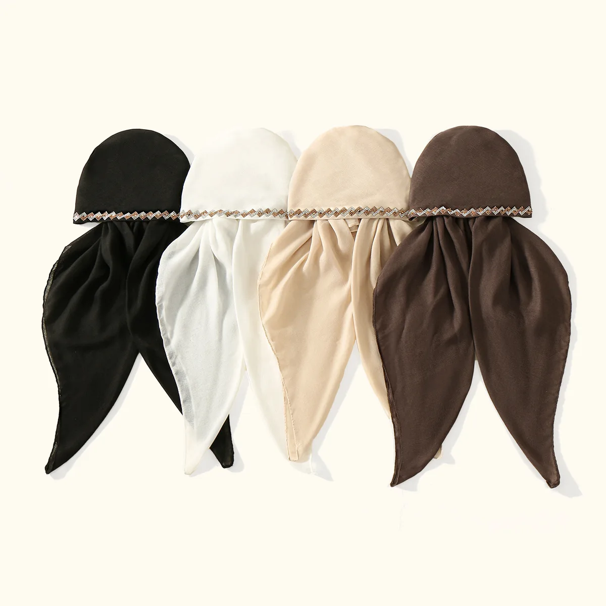 

Muslim Women Pre-Tied Hat Turban Diamonds Headscarf Bonnet Hair Loss Head Wrap Long Tail Scarf Bandanas Headband Turbante Mujer