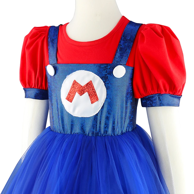 Mädchen Prinzessin Peach Freizeitkleid Abschlussball Mädchen Trägerrock Zweiteiliges Set 3-10 Jahre Alt Halloween Auftritts-Kostüm – Detail 5