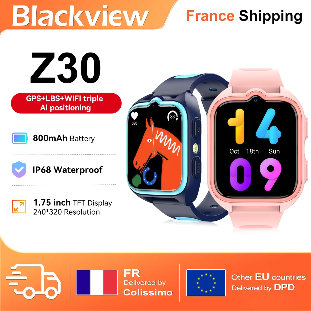 Blackview Z30 Kids Smartwatch,1.75 HD scree,Waterproof Children's Monitor Tracker Watch,GPS,LBS,WIFI,for Kid's birthday gift