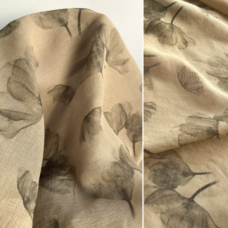 

Brown Ginkgo Leaf Pattern Plant Dyeing Creative Printing Retro Dress Shirt Designer Fabric