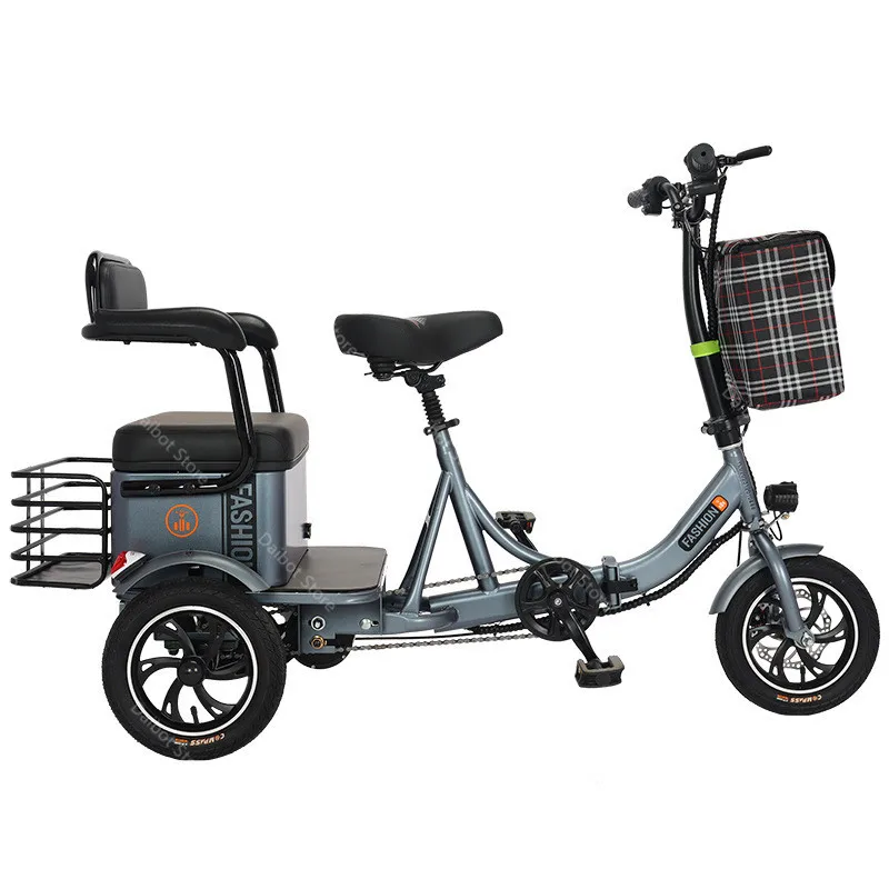 Mini 12 Inch Folding Electric Tricycle with Adult Seat 350W 48V Electric Bicycle for Women Seniors Removable Lithium Battery