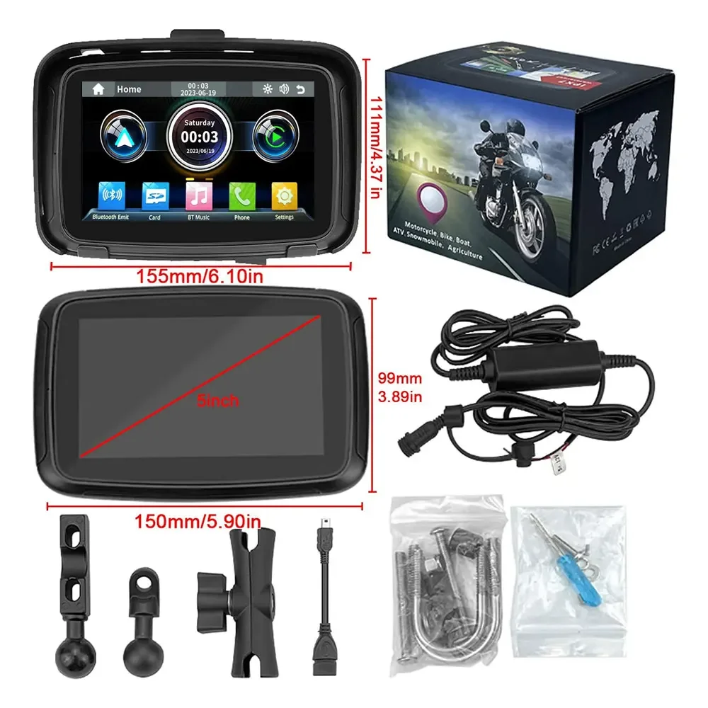 Smart carplay  gps navigator touch screen waterproof 5-inch wireless motorcycle navigation