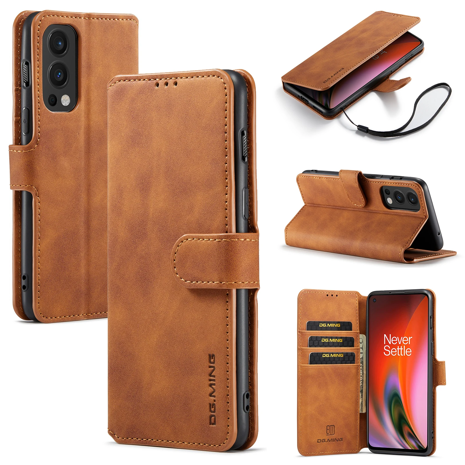 DG.MING  Pu Leather Wallet Phone Case For OnePlus 8T 9 Pro 9R Nord 2 N200 Restore Series