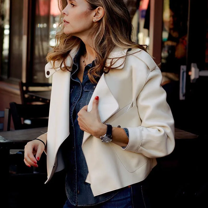 Chaqueta de cuero con manga de murciélago para mujer, abrigos con cuello vuelto, prendas de vestir con un solo botón, moda de primavera y otoño, novedad de 2020