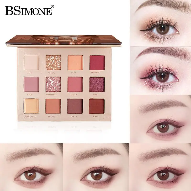 

Палитра теней для век BSIMONE, 12 цветов, землистые тона, с перламутровым финишем, стойкая, естественная, легко растушевывается, подарок для женщин