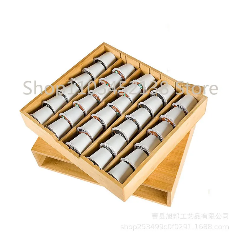 Bamboo Drawer Storage Box, Household Coffee Tea Capsule Storage Box, Tea Room Multi-Grid Coffee Storage  Stand