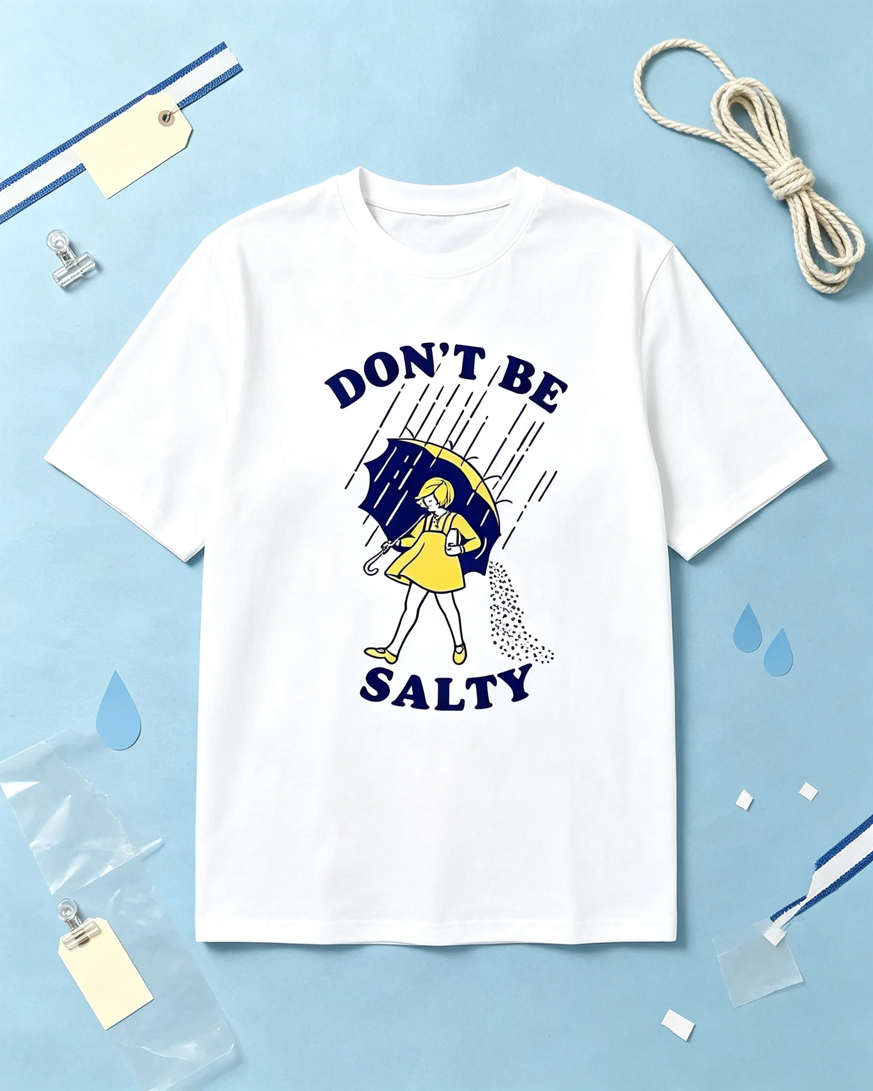 Camiseta de algodón de gran tamaño para mujer con estampado 'Don't Be Salty', diseño de chica con paraguas de dibujos animados, estilo retro Y2K, ropa de calle con eslogan divertido para adolescentes.