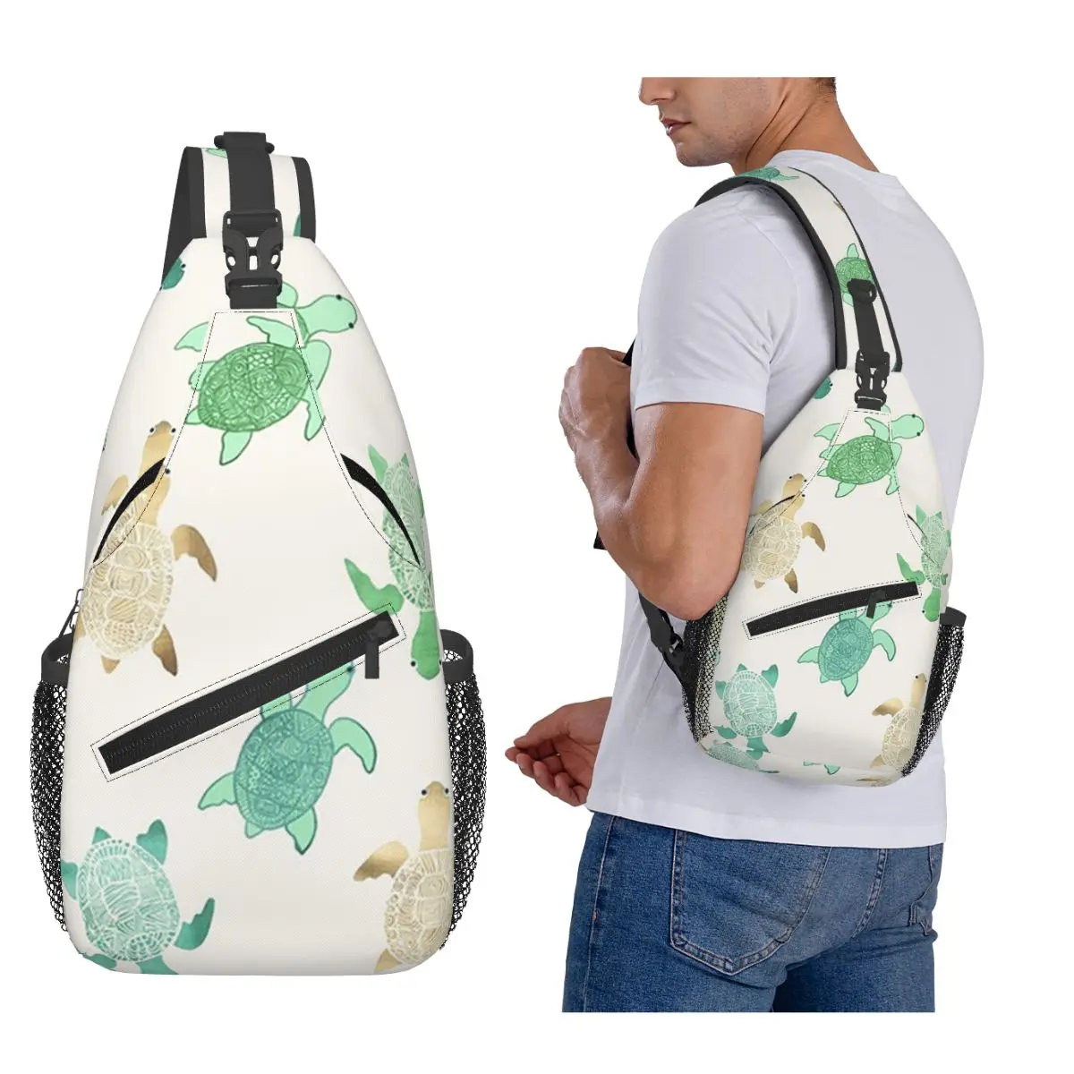 

Gilded Jade & Mint Turtles Chest Bag Men Sling Crossbody Backpack Chest Bag Travel Hiking Daypack Shoulder Bag