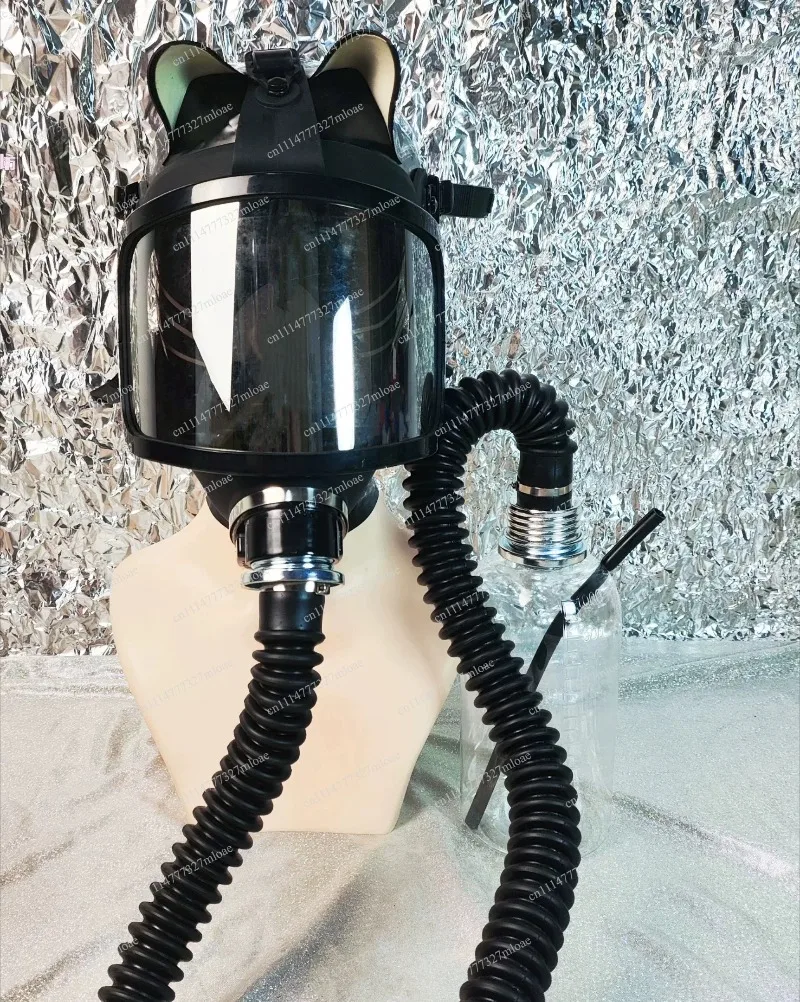 Silver Plated Curved Gas Mask Set, Breathing Bag Lens, Full Face Mask