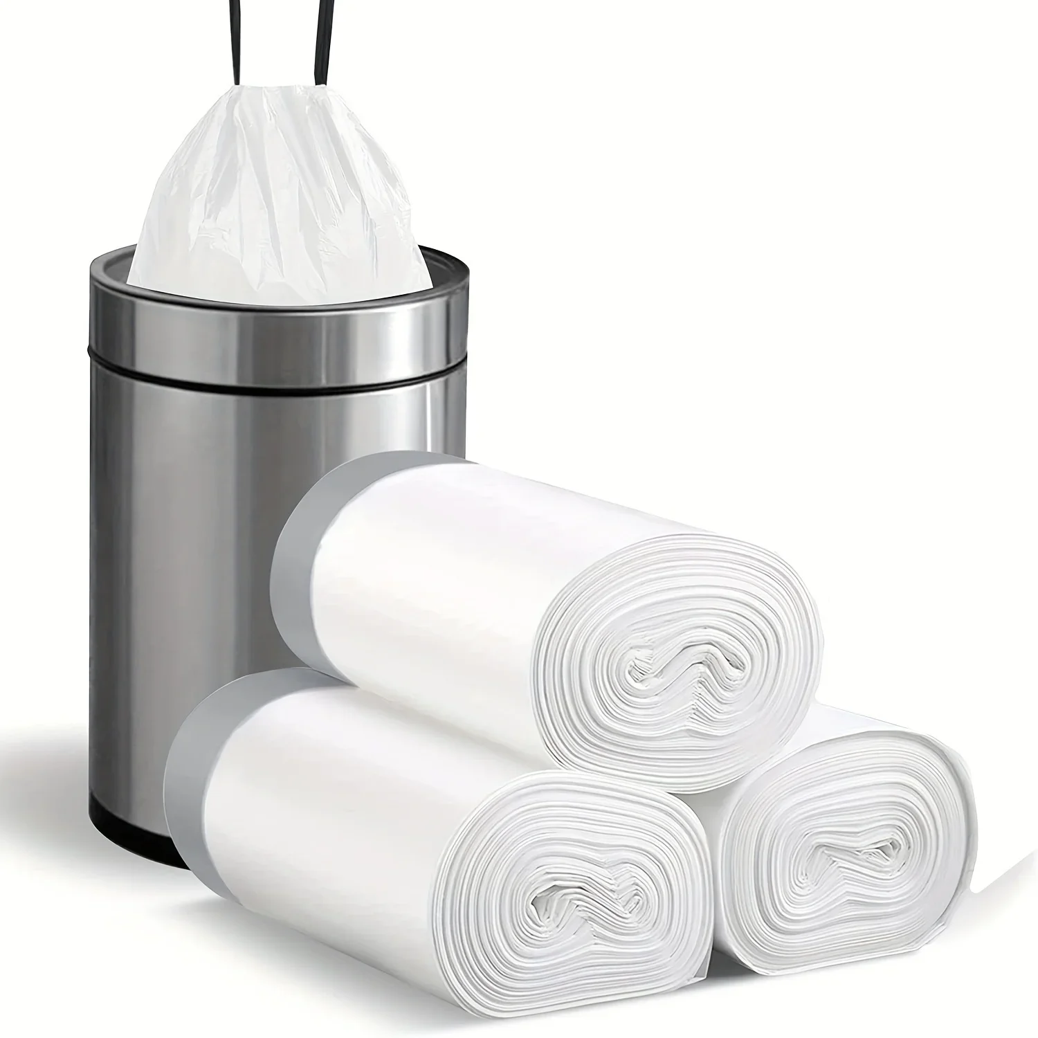 5 rolls Convenient and Durable Drawstring Trash Bags for Bathroom, Restroom, Bedroom, Office, and Toilet Use