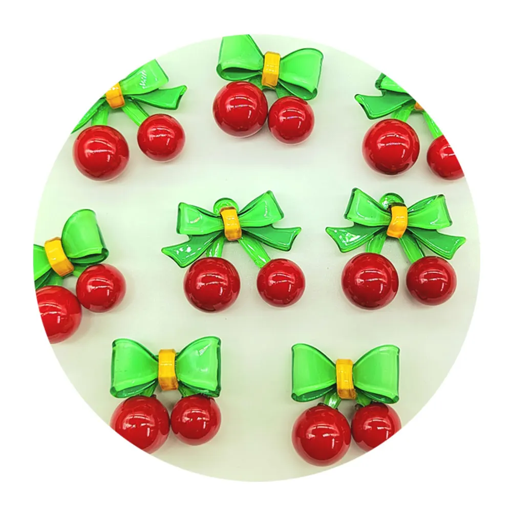 Resin Lovely Fruit Cherry Bowknot Flatback Cabochon Stone Figurines Applique Home Decor Crafts DIY Girl Bow Scrapbook Craft