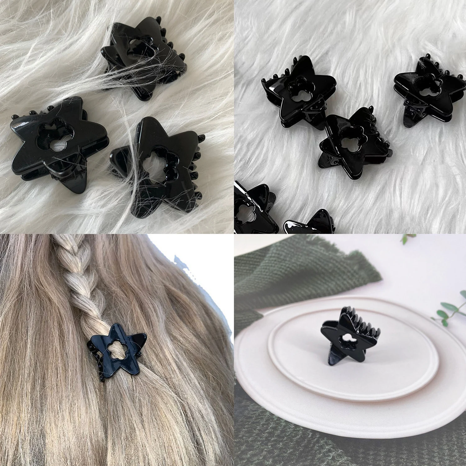 Clip de sujeción de estrella negra Y2K, horquillas para el pelo, pasadores para el pelo, Estrella hueca, flor, chica picante, Punk, tiburón, moda