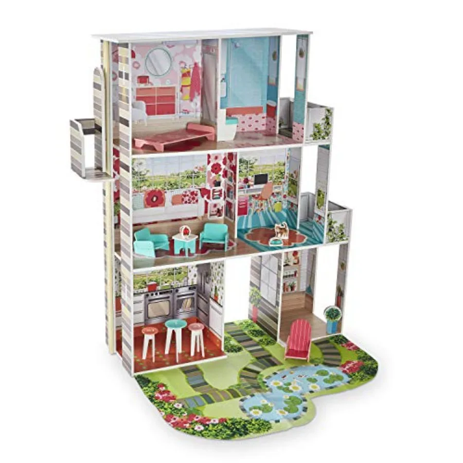 Garden Dollhouse, Multi-color wooden outdoor decorative house with weather-resistant finish