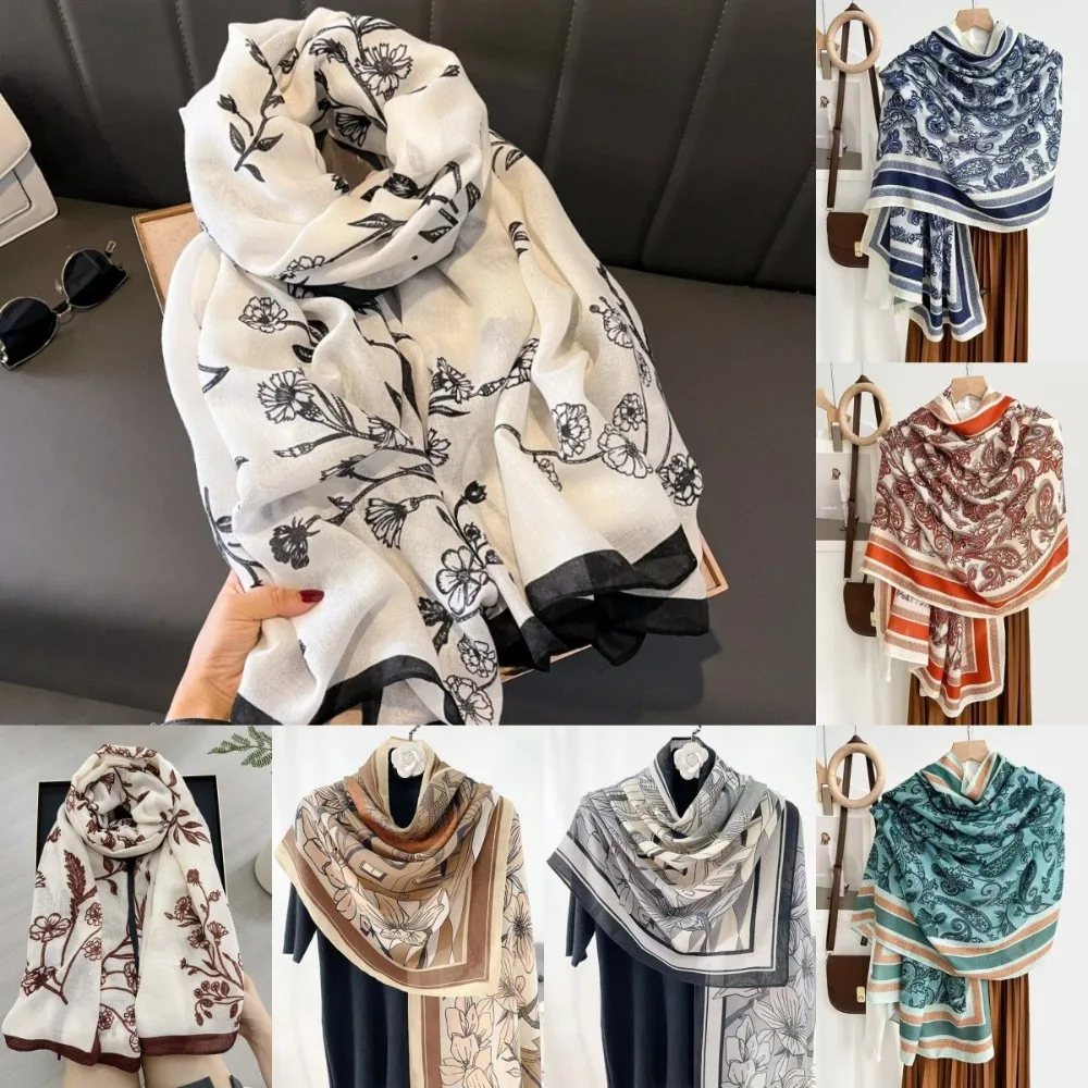 

New Contrast Color Women's Scarf Flower Pattern Thin Party Shawl Elegant Lady Print Scarves for Outdoor Travel