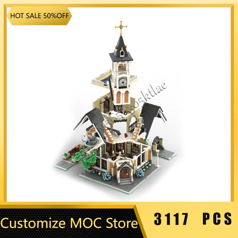 3117 PCS MOC 창의적인 도시 거리 풍경 모듈식 기념 교회 모델 건축 블록 어린이 브릭 장난감 생일 선물