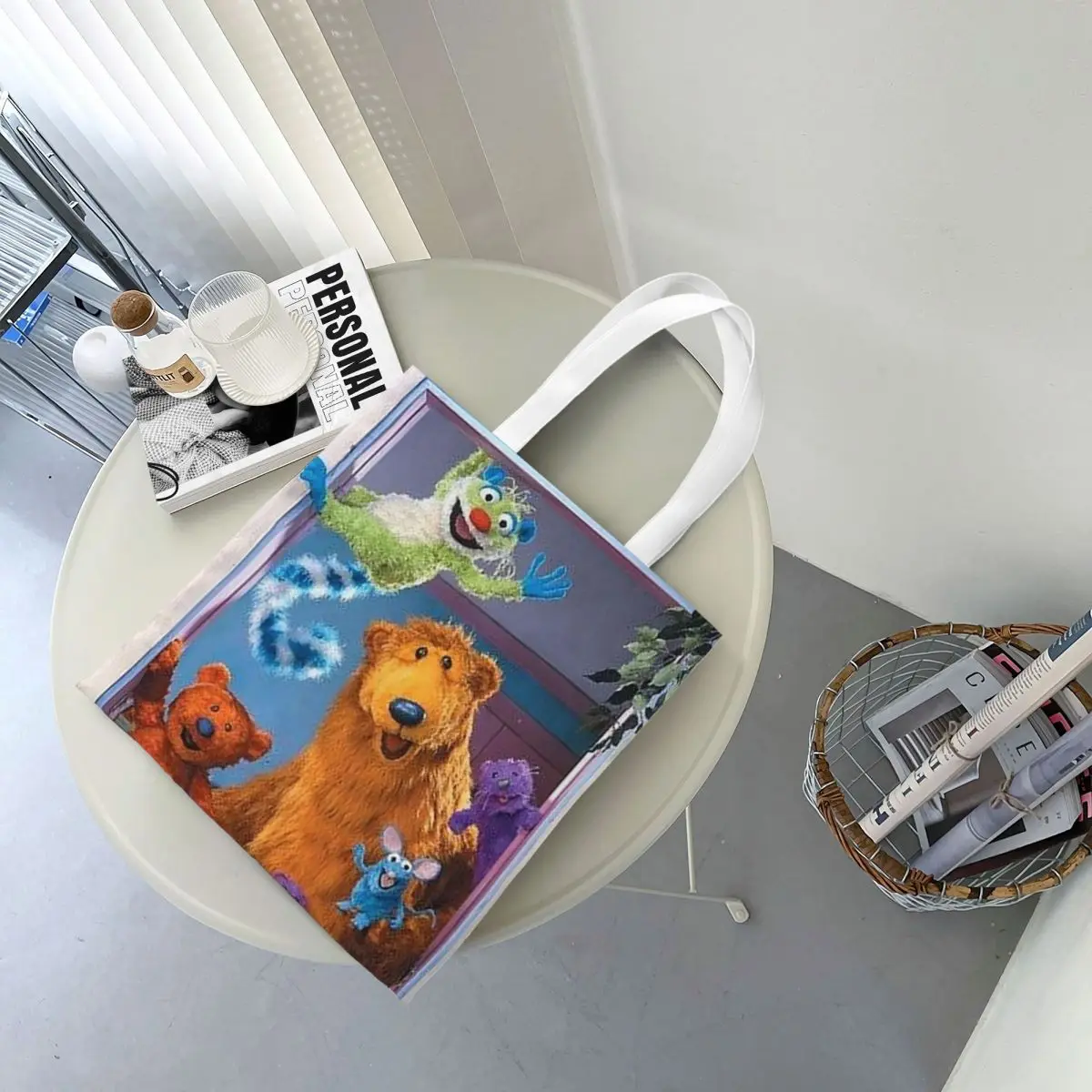 

Bear In The Big Blue House Shopping Bags Canvas The Tote Bag Folding for Ladies Shoulder Tote Travel Handbag