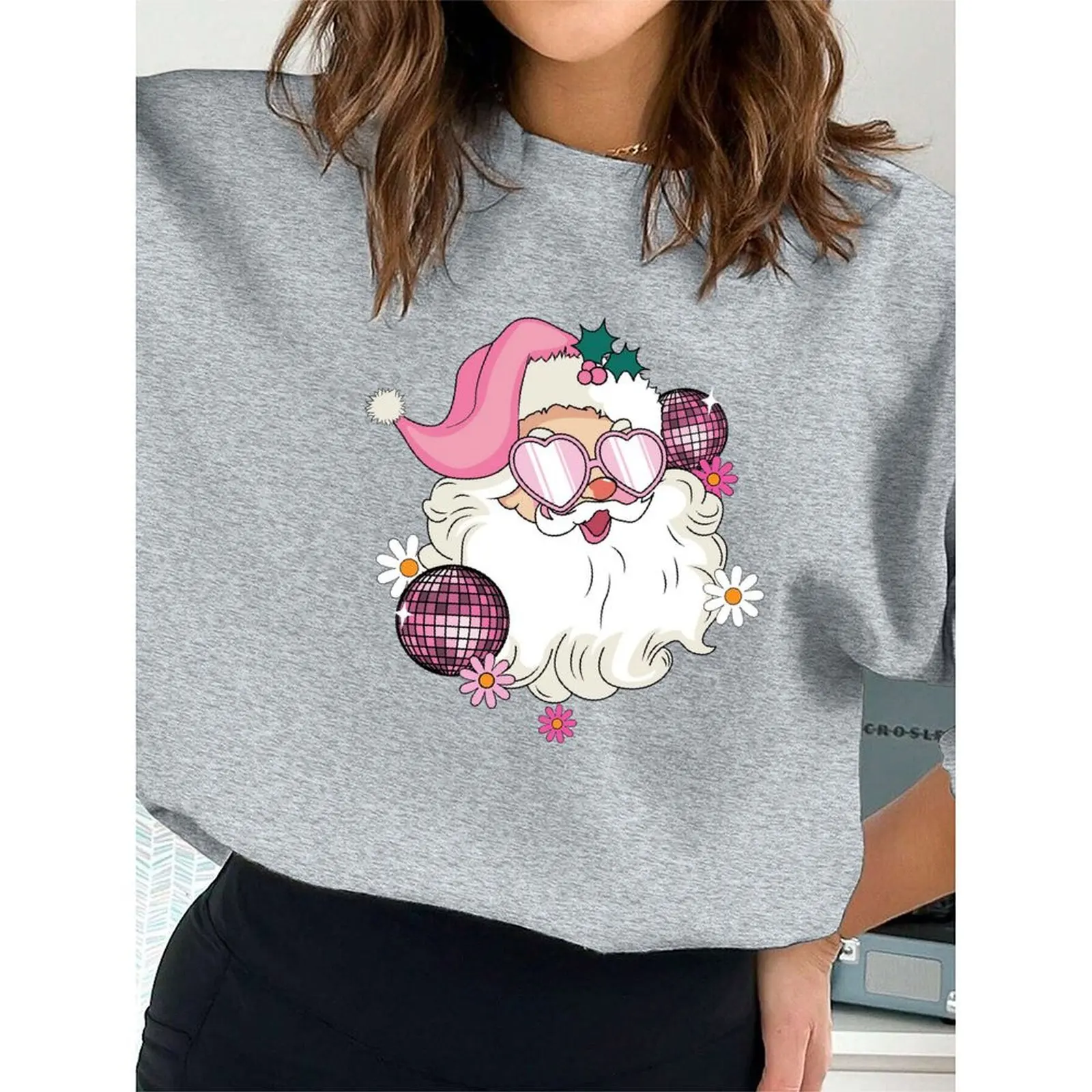 

Round Neck Long Sleeve Pullovers Woman Elegant Sweatshirt Velvet Winter Casual Loose Comfortable Christmas Printed Pattern Tops