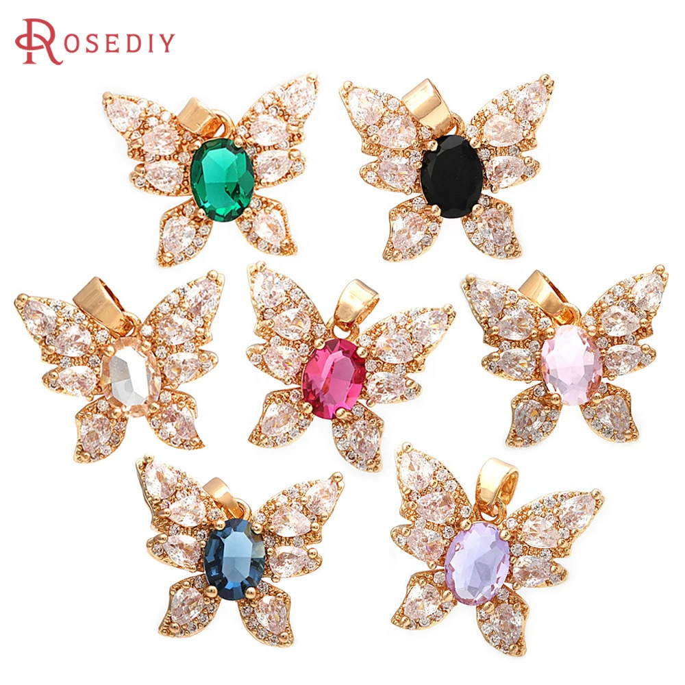 

4PCS 18K Gold Color Brass and Zircon Butterfly Necklaces Charms Pendants High Quality Diy Accessories Jewellery Making Materials