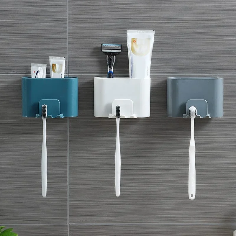 Toothpaste and toothbrush storage box, bathroom cosmetics storage rack, household non perforated electric toothbrush holder