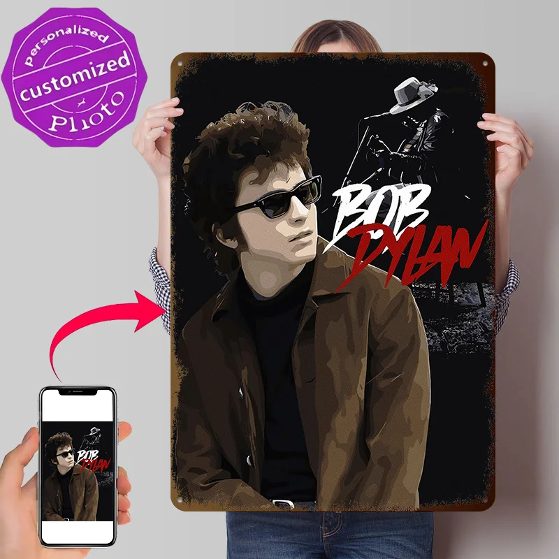 Bob Dylan Portrait Personalized 3D Textured Metal Poster Wall Art Tinplate Sign for Gaming Room Decoration Items Office Decor