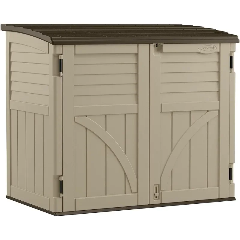 

34 Cubic Feet Durable All Weather Lockable Horizontal Plastic Compact Storage Shed for Garden, Backyard,