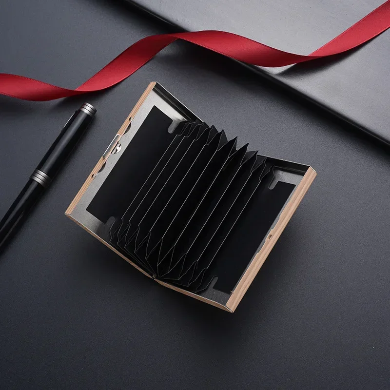 Laser Engrave Logo Leather Business Cardcase Custom Name Metal Stainless Steel Anti Demagnetization Bank Card Case Box Holder