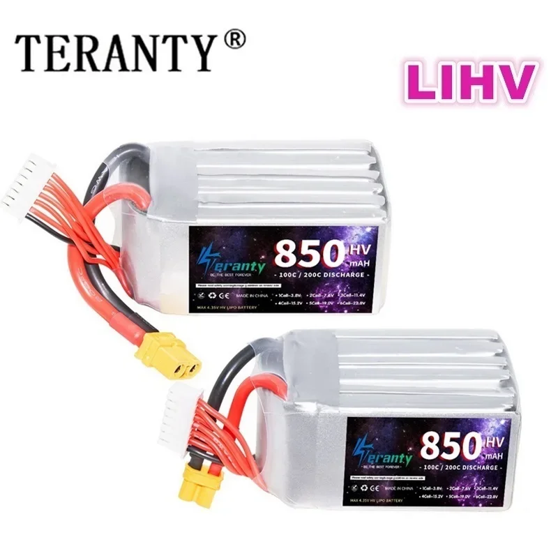 

TERANTY 850mAh 22.8V 6S 100C HV Lipo Battery XT30 XT60 Plug for FPV Racing Drone Long Battery Life