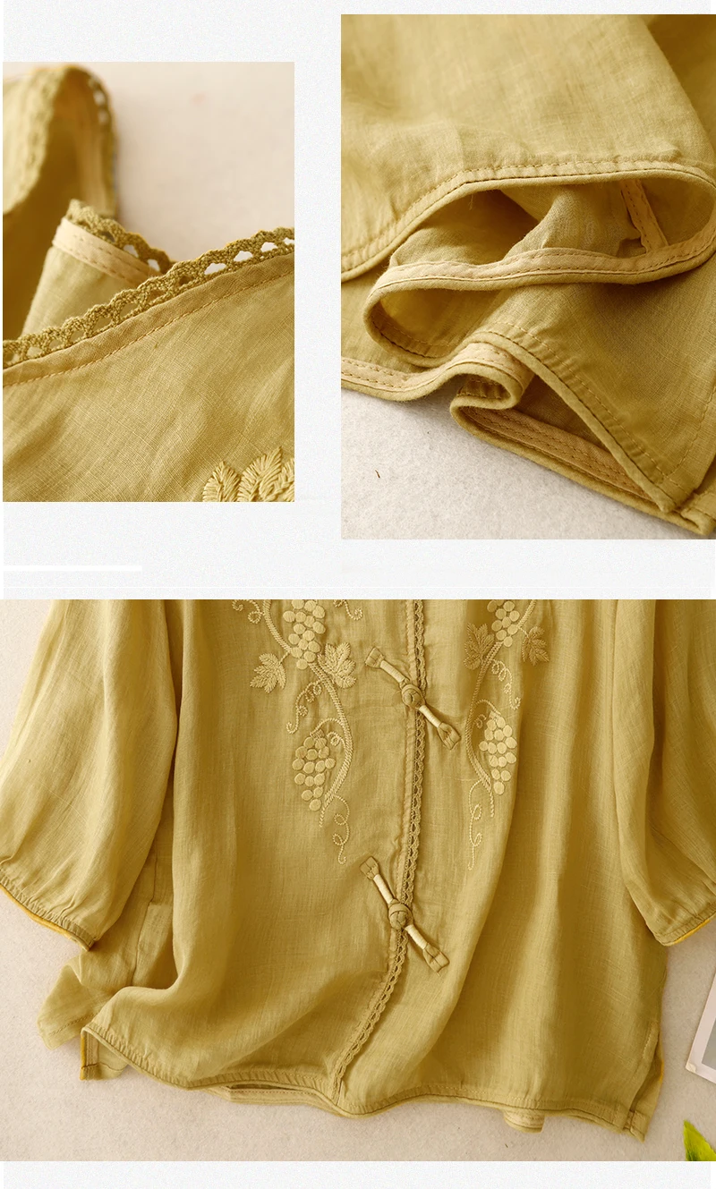 Chinesischen Stil frauen Kleidung Blusen Vintage Gestickte Shirts Lose Sommer Kleidung Kurzarm Baumwolle Leinen Frauen Tops