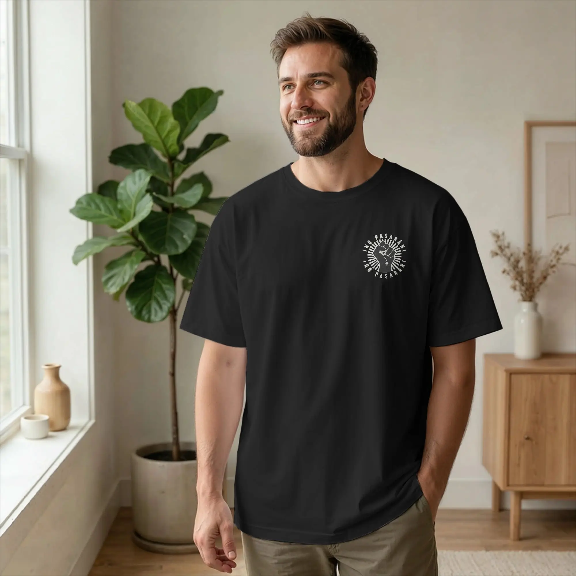 No Pasaran Anti-fascist Slogan T-Shirts Men Spanish Not Pass Cotton Tees Round Collar Short Sleeve T Shirts New Arrival Clothing