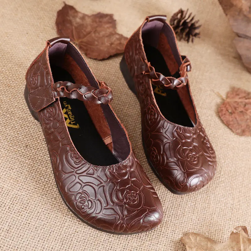 

New luxury embossed mary jane shoes women's vintage real leather flats elegant sandals woman shallow braids strap moccasin shoe