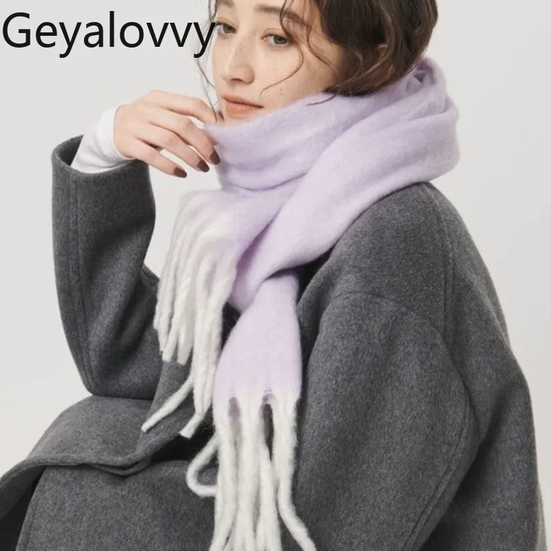 

Теплый шарф с петлей для милых девочек, искусственная мохеровая пряжа, однотонные однотонные шарфы в японском стиле, новые зимние теплые однотонные универсальные шарфы унисекс