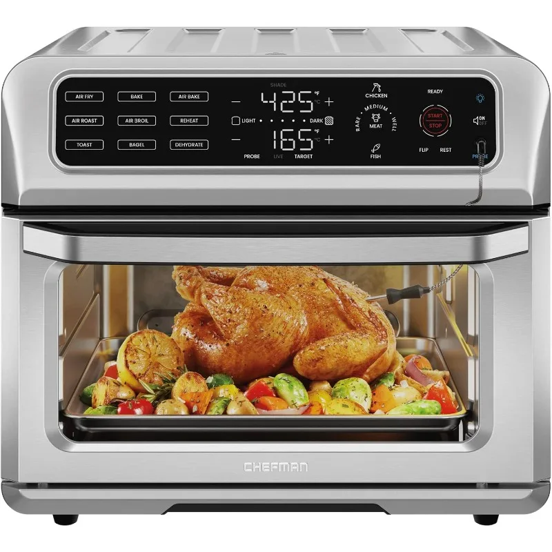 Air Fryer Toaster Oven Combo with Probe Thermometer, 12-In-1 Stainless Steel Convection Countertop, 10 Inch Pizza