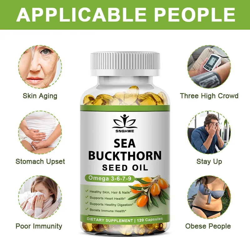 Sea Buckthorn Oil Blend Capsules, Complete Omega-7, Skin, Digestive Health Daily Supplements