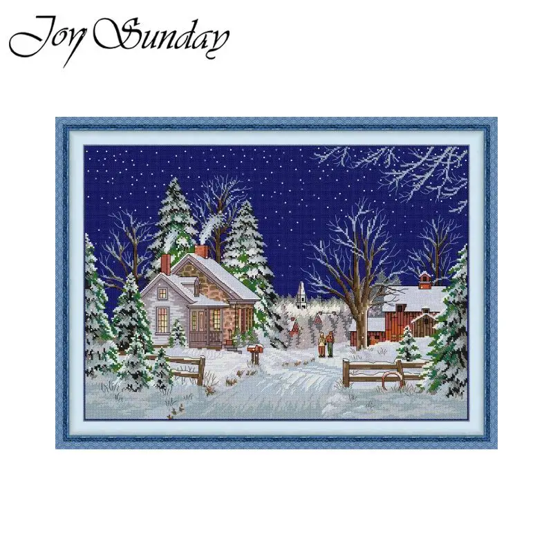 Joy Sunday Cross Stitch Kit Christmas Eve HD Pattern Printed Counted Fabric Aida 16/14/11CT DIY Embroidery Sets Home Decor New