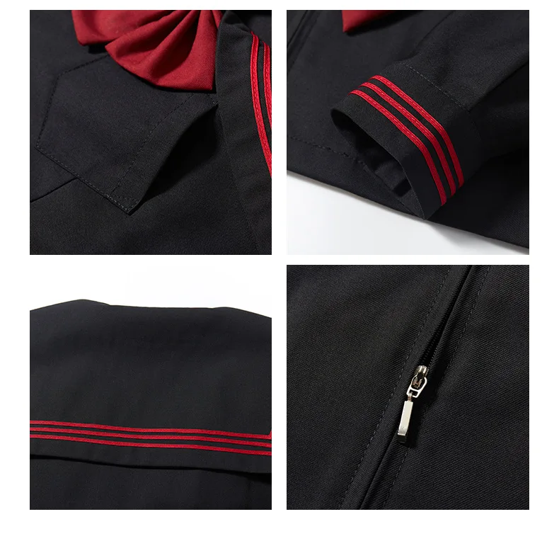 Schwarze JK-Uniform, japanischer Matrosenanzug, kurz-/langärmlig, Schuluniform-Set für Mädchen, Faltenrock, Anime-Cosplay-Kostüm, für alle Jahreszeiten – Detail 16