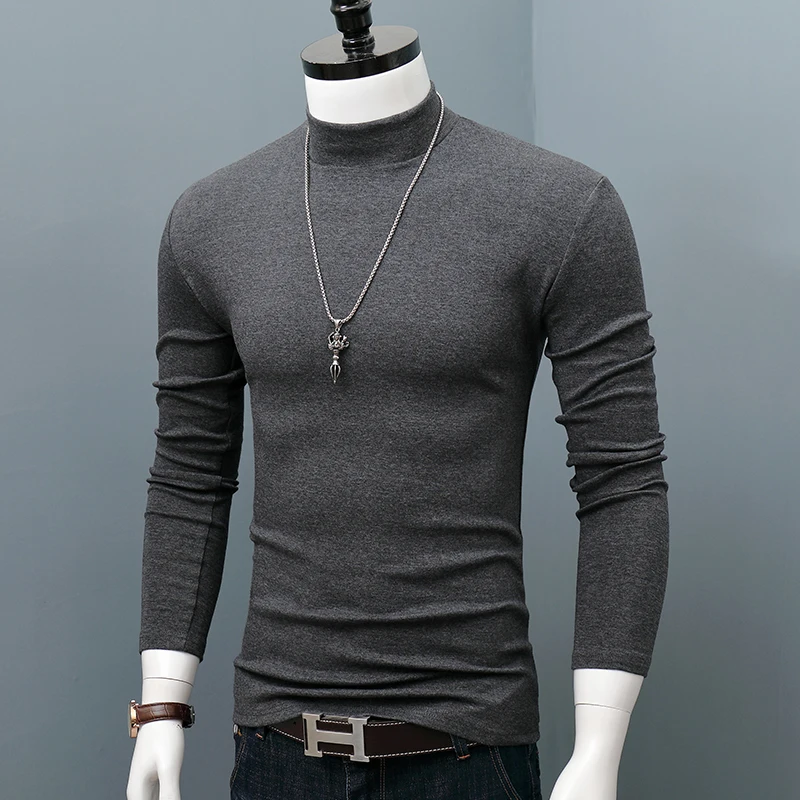 

Men's Slim Fit Long Sve Base irt f High Collar Thiened Autumn Winter Warm Top Color Casual Knitted Wear