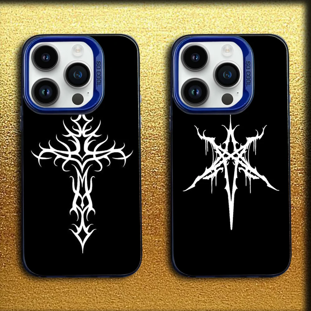 

Cyber Sigil Cross Phone Case For iPhone 16,15,14,13,12,11,Mini,Pro,SE,MAX Blue Matte Silicone Cover