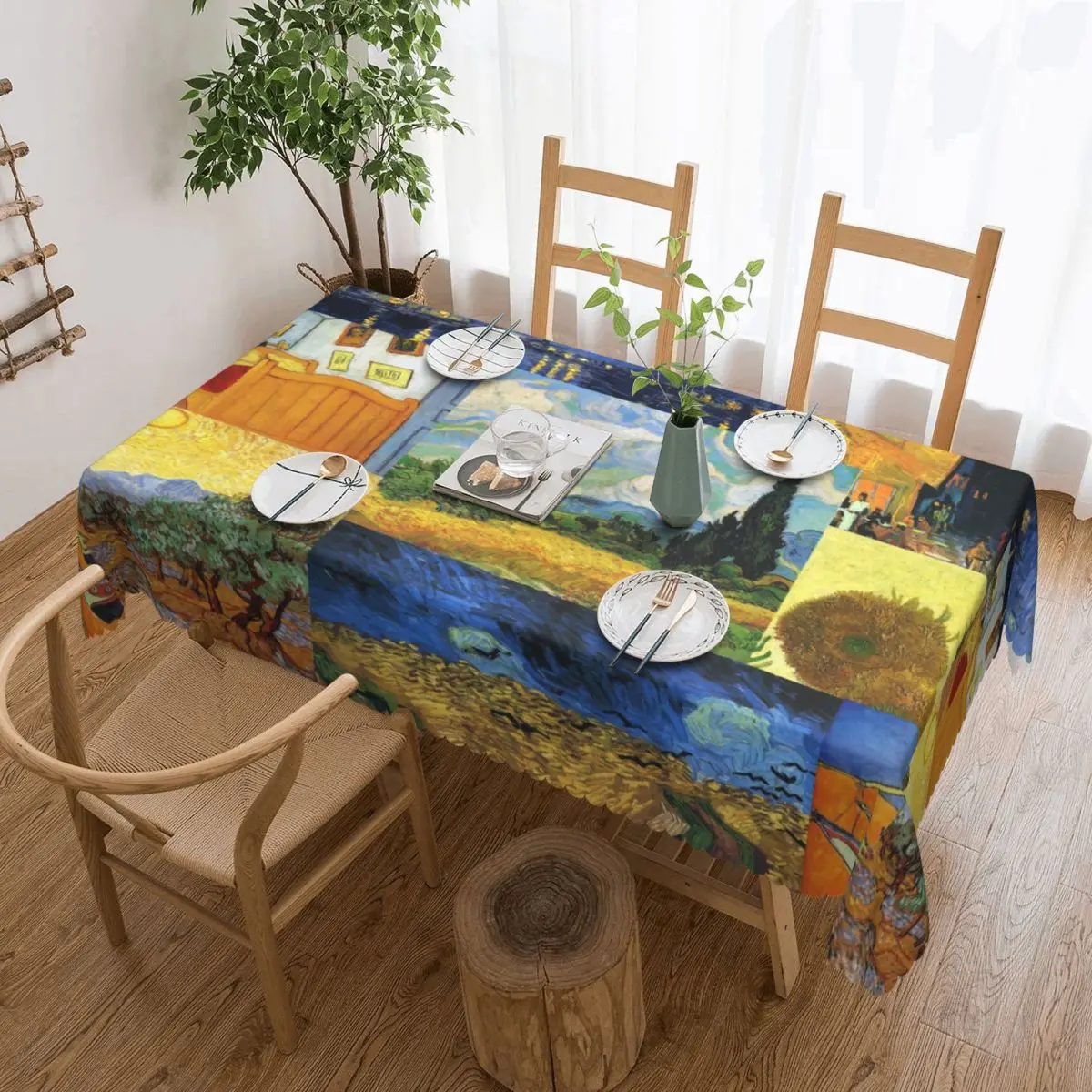 Custom Rectangular Waterproof Oil-Proof Vincent Van Gogh Paintings Art Collage Tablecloth Table Covers 45