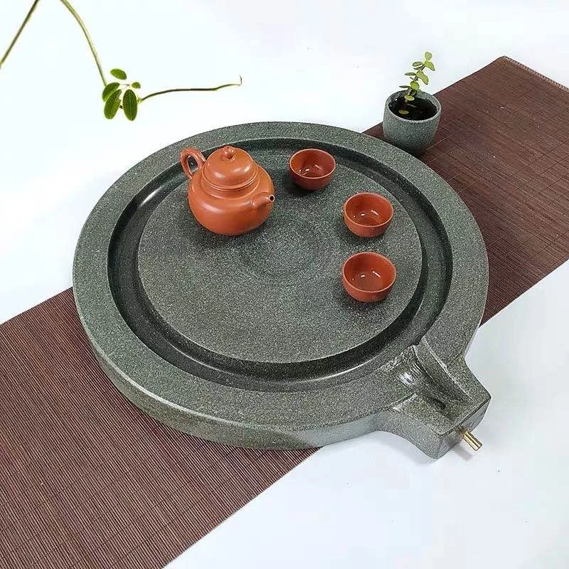 Natural Stone Stone Grinding Tea Tray, Round Creative Stone, Bluestone Tea Table, Retro Household Kung Fu Tea Set