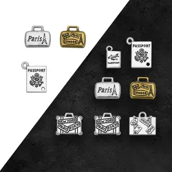 Antique Silver Plated Suitcase Passport Travel Charms Paris London NY LA Pendant For Diy Jewelry Making Findings Craft Wholesale