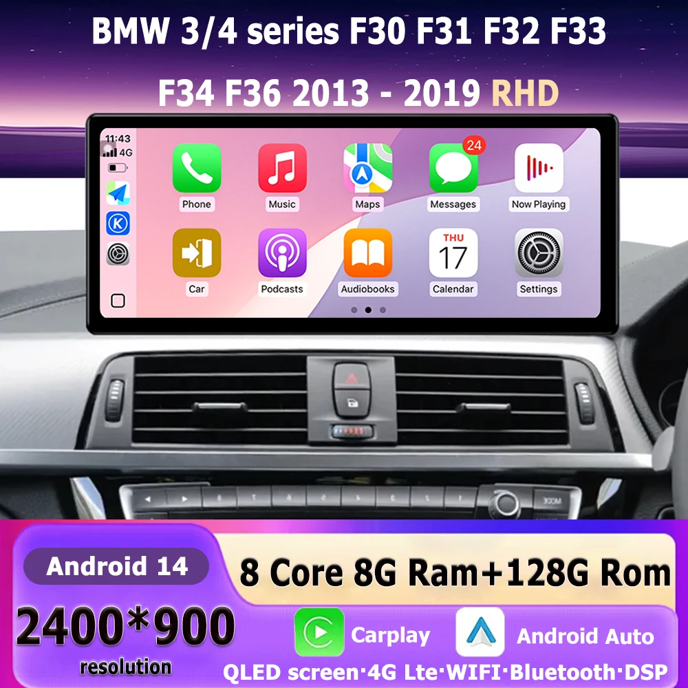 RHD لسيارات BMW 3/4 series F30 F31 F32 F33 F34 F36 2013-2019 نظام NBT/EVO WiFi BT Carplay Auto Android 14 GPS سيارة فيديو الوسائط المتعددة