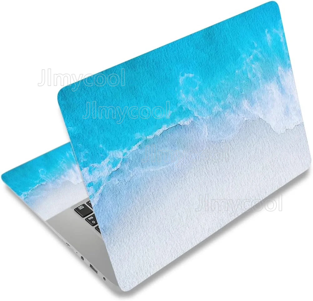Aesthetic Calm Blue Watercolor Ocean Shore Wave Landscape Art Laptop Sticker Scratch Resistant Universal Notebook Decor Skin