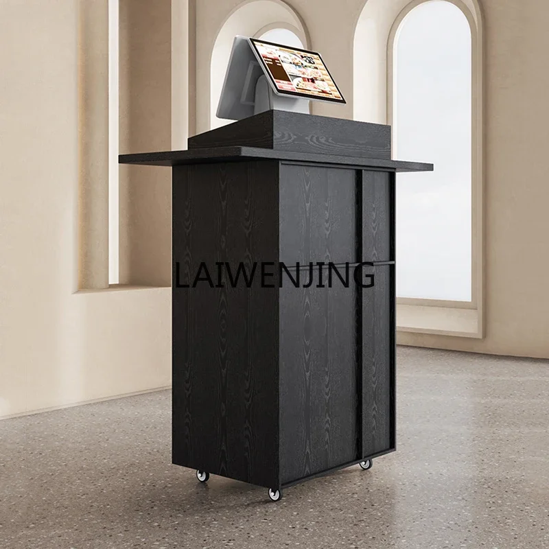 Restaurant guidance desk Wood grain store entrance Welcome desk Mobile shopping guide with wheels Consultation