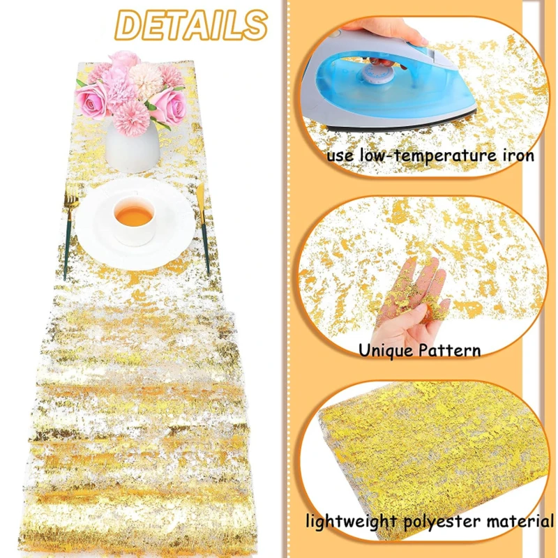 New 2/1Pack Sparkle Table Runners Gold/Silver Sequin Glitter Metallic Foil Thin Mesh Roll Party Birthday Wedding Christmas Decor