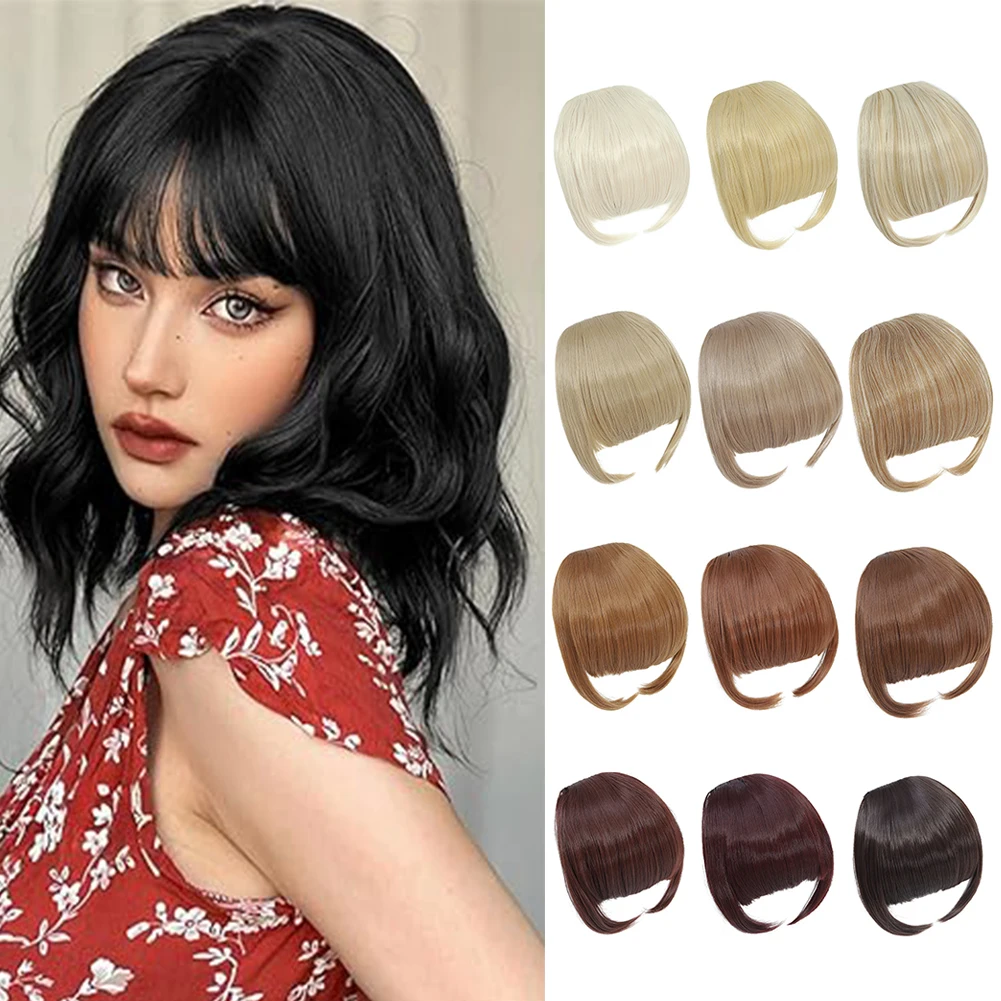 Bangs Hair Synthetic Extension Clip in Bangs High Quality Flat Bang with Temples 6 Inche Front Face Bangs for Women Girls Daily