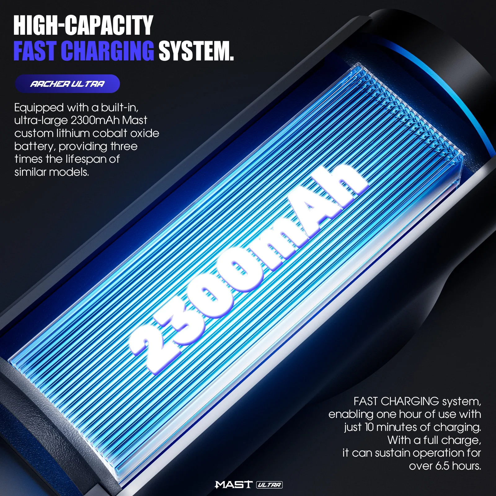 ماست الوشم آرتشر الترا ماكينة رسم الوشم التجميلي اللاسلكية 4.5 مللي متر السكتة الدماغية التحكم الذكي 2300 مللي أمبير بطارية فائقة الهدوء ماكور موتور للفنانين